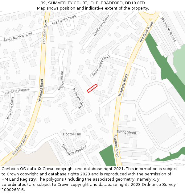 39, SUMMERLEY COURT, IDLE, BRADFORD, BD10 8TD: Location map and indicative extent of plot