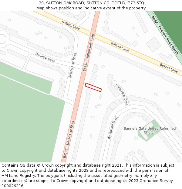 39, SUTTON OAK ROAD, SUTTON COLDFIELD, B73 6TQ: Location map and indicative extent of plot