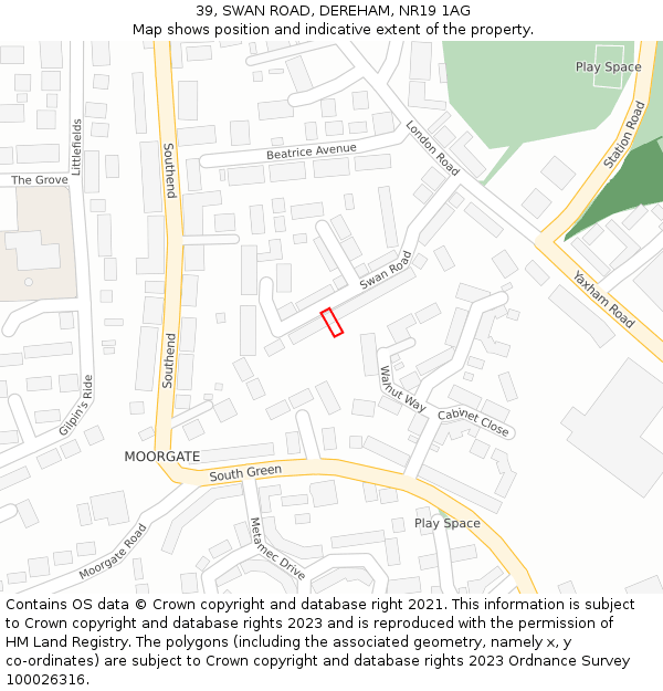 39, SWAN ROAD, DEREHAM, NR19 1AG: Location map and indicative extent of plot