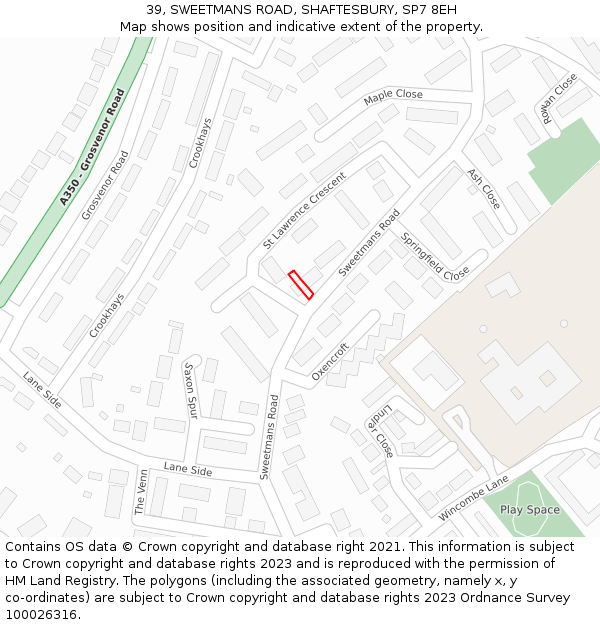 39, SWEETMANS ROAD, SHAFTESBURY, SP7 8EH: Location map and indicative extent of plot