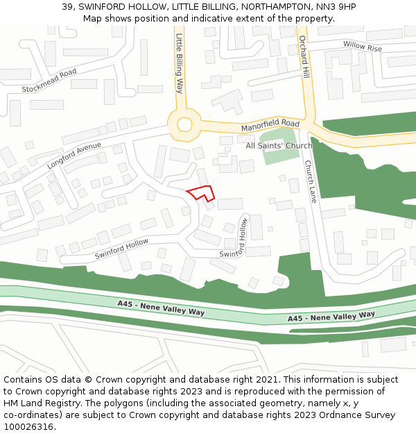 39, SWINFORD HOLLOW, LITTLE BILLING, NORTHAMPTON, NN3 9HP: Location map and indicative extent of plot