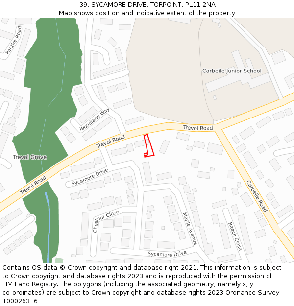 39, SYCAMORE DRIVE, TORPOINT, PL11 2NA: Location map and indicative extent of plot