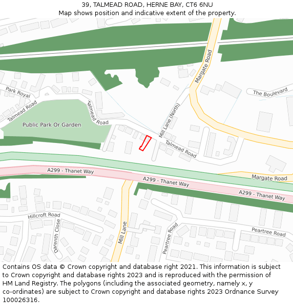39, TALMEAD ROAD, HERNE BAY, CT6 6NU: Location map and indicative extent of plot