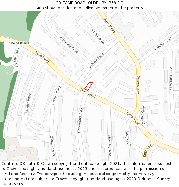 39, TAME ROAD, OLDBURY, B68 0JQ: Location map and indicative extent of plot