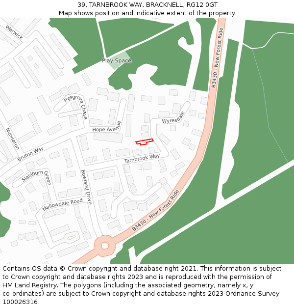 39, TARNBROOK WAY, BRACKNELL, RG12 0GT: Location map and indicative extent of plot