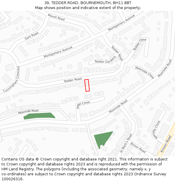 39, TEDDER ROAD, BOURNEMOUTH, BH11 8BT: Location map and indicative extent of plot