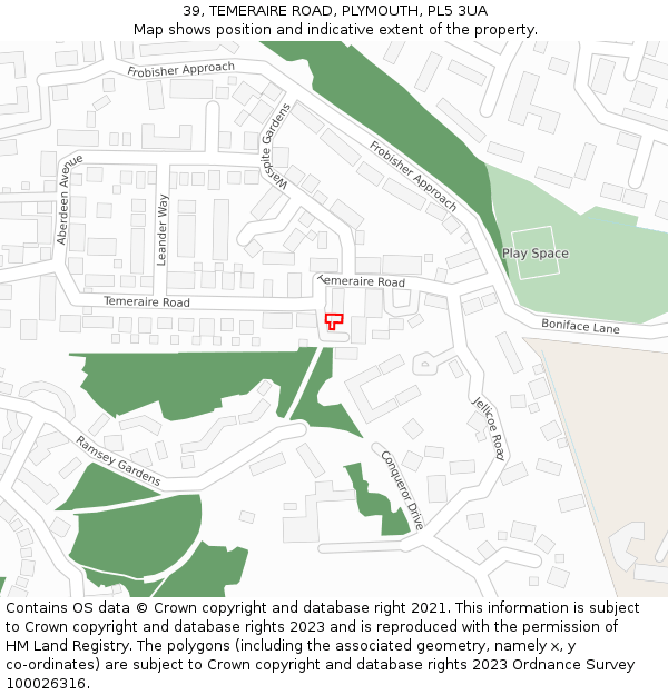39, TEMERAIRE ROAD, PLYMOUTH, PL5 3UA: Location map and indicative extent of plot