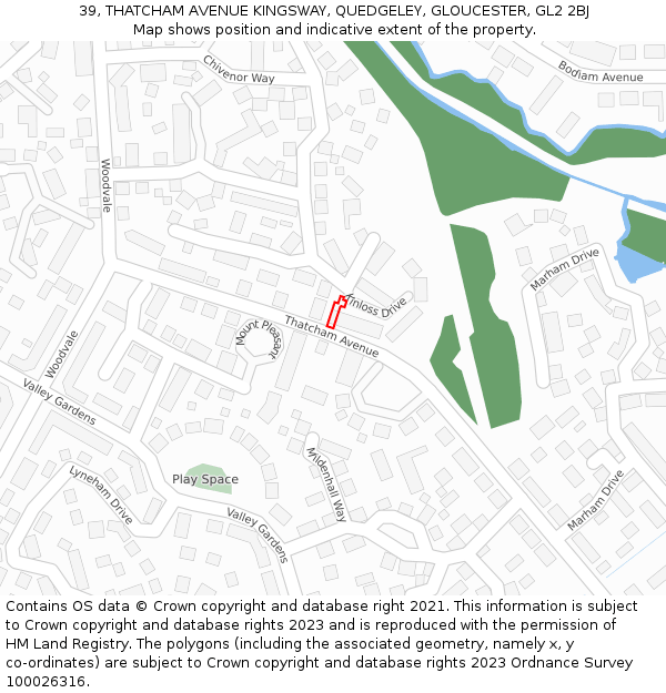 39, THATCHAM AVENUE KINGSWAY, QUEDGELEY, GLOUCESTER, GL2 2BJ: Location map and indicative extent of plot