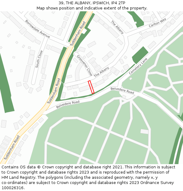 39, THE ALBANY, IPSWICH, IP4 2TP: Location map and indicative extent of plot