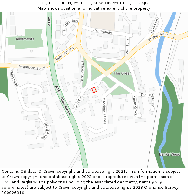 39, THE GREEN, AYCLIFFE, NEWTON AYCLIFFE, DL5 6JU: Location map and indicative extent of plot