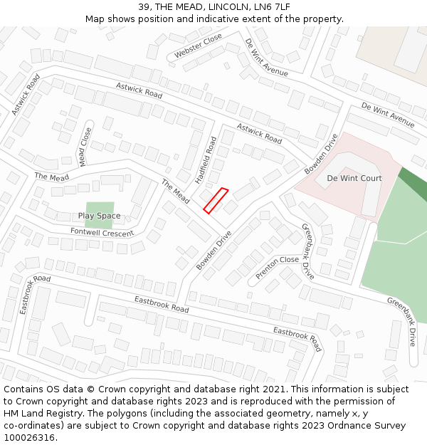 39, THE MEAD, LINCOLN, LN6 7LF: Location map and indicative extent of plot