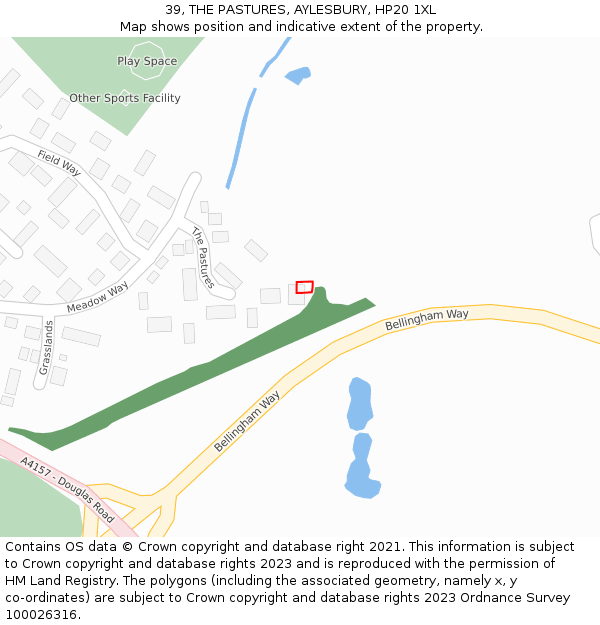 39, THE PASTURES, AYLESBURY, HP20 1XL: Location map and indicative extent of plot