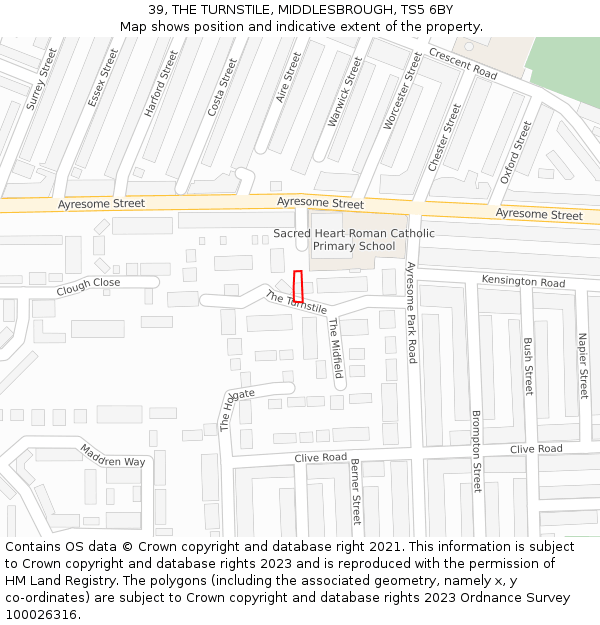 39, THE TURNSTILE, MIDDLESBROUGH, TS5 6BY: Location map and indicative extent of plot