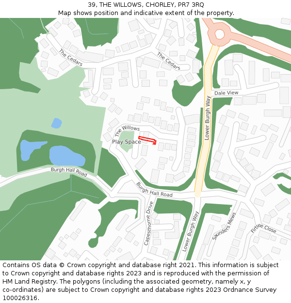 39, THE WILLOWS, CHORLEY, PR7 3RQ: Location map and indicative extent of plot