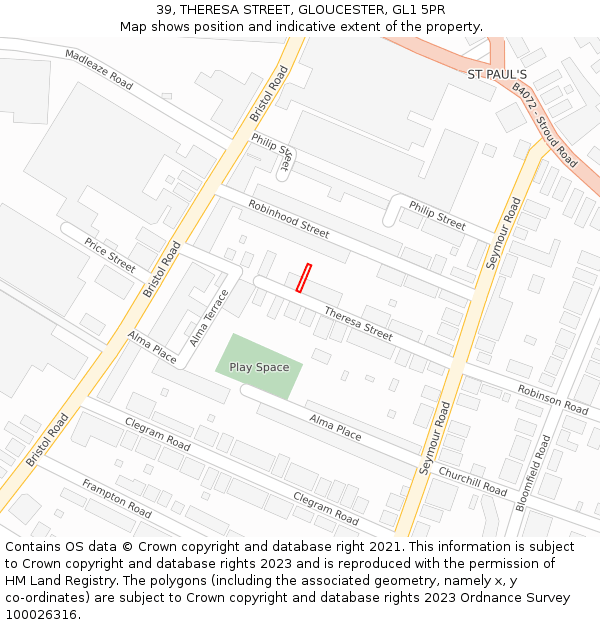39, THERESA STREET, GLOUCESTER, GL1 5PR: Location map and indicative extent of plot
