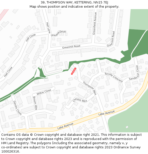 39, THOMPSON WAY, KETTERING, NN15 7EJ: Location map and indicative extent of plot