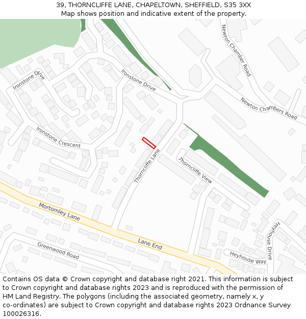 39, THORNCLIFFE LANE, CHAPELTOWN, SHEFFIELD, S35 3XX: Location map and indicative extent of plot
