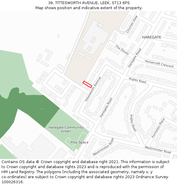 39, TITTESWORTH AVENUE, LEEK, ST13 6PS: Location map and indicative extent of plot