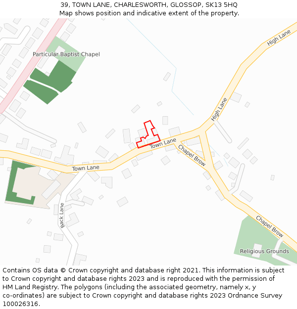39, TOWN LANE, CHARLESWORTH, GLOSSOP, SK13 5HQ: Location map and indicative extent of plot