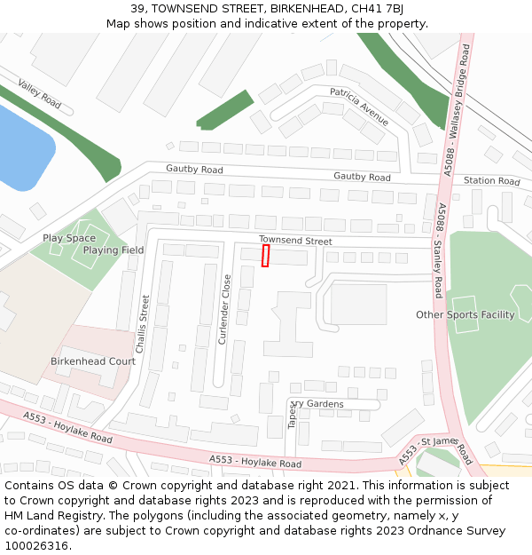 39, TOWNSEND STREET, BIRKENHEAD, CH41 7BJ: Location map and indicative extent of plot
