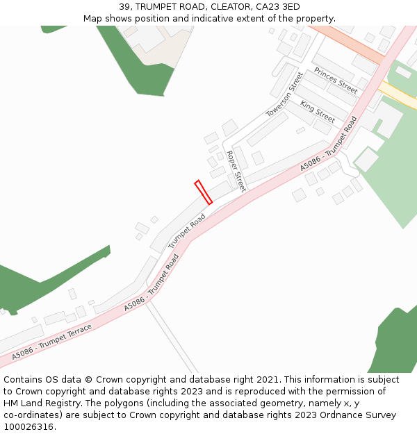 39, TRUMPET ROAD, CLEATOR, CA23 3ED: Location map and indicative extent of plot