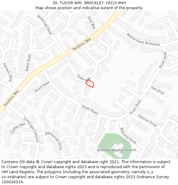 39, TUDOR WAY, BRACKLEY, NN13 6NH: Location map and indicative extent of plot