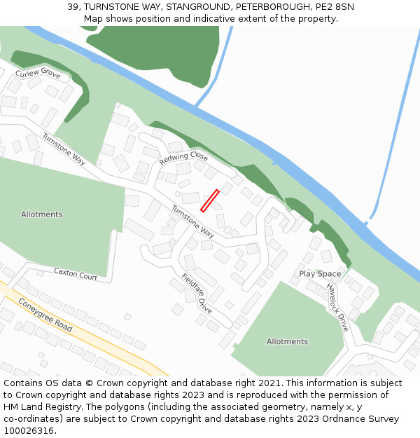 39, TURNSTONE WAY, STANGROUND, PETERBOROUGH, PE2 8SN: Location map and indicative extent of plot