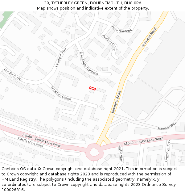 39, TYTHERLEY GREEN, BOURNEMOUTH, BH8 0PA: Location map and indicative extent of plot