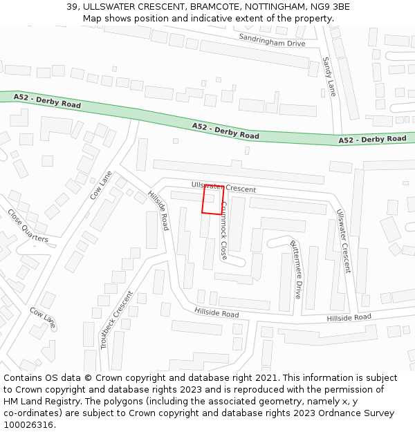 39, ULLSWATER CRESCENT, BRAMCOTE, NOTTINGHAM, NG9 3BE: Location map and indicative extent of plot