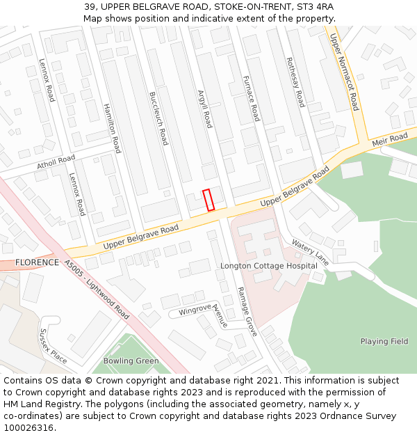 39, UPPER BELGRAVE ROAD, STOKE-ON-TRENT, ST3 4RA: Location map and indicative extent of plot