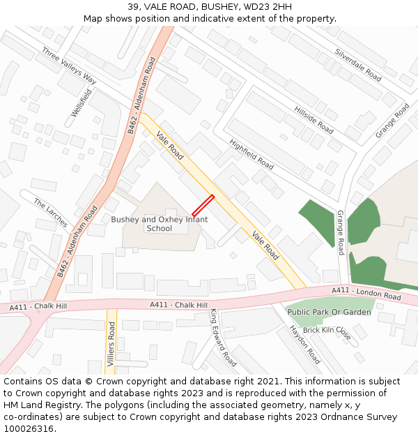 39, VALE ROAD, BUSHEY, WD23 2HH: Location map and indicative extent of plot