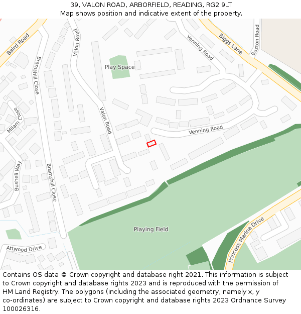 39, VALON ROAD, ARBORFIELD, READING, RG2 9LT: Location map and indicative extent of plot
