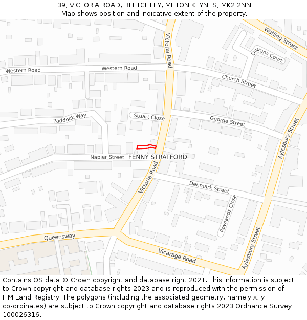 39, VICTORIA ROAD, BLETCHLEY, MILTON KEYNES, MK2 2NN: Location map and indicative extent of plot