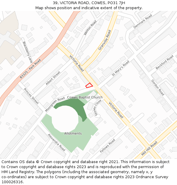39, VICTORIA ROAD, COWES, PO31 7JH: Location map and indicative extent of plot