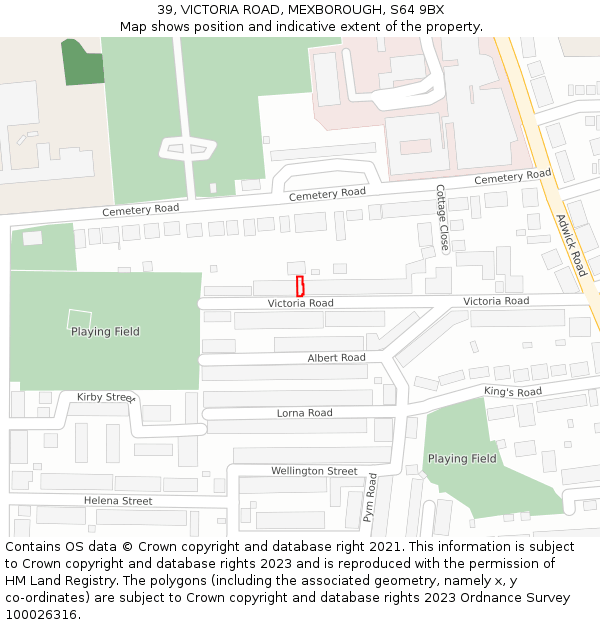 39, VICTORIA ROAD, MEXBOROUGH, S64 9BX: Location map and indicative extent of plot