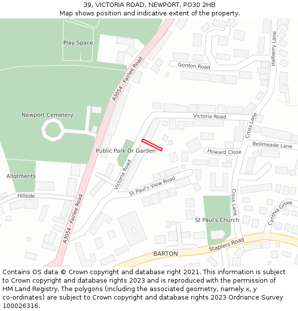 39, VICTORIA ROAD, NEWPORT, PO30 2HB: Location map and indicative extent of plot