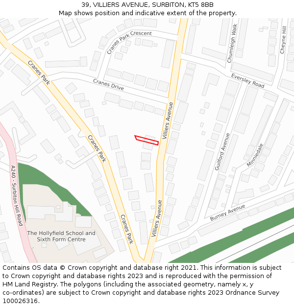 39, VILLIERS AVENUE, SURBITON, KT5 8BB: Location map and indicative extent of plot