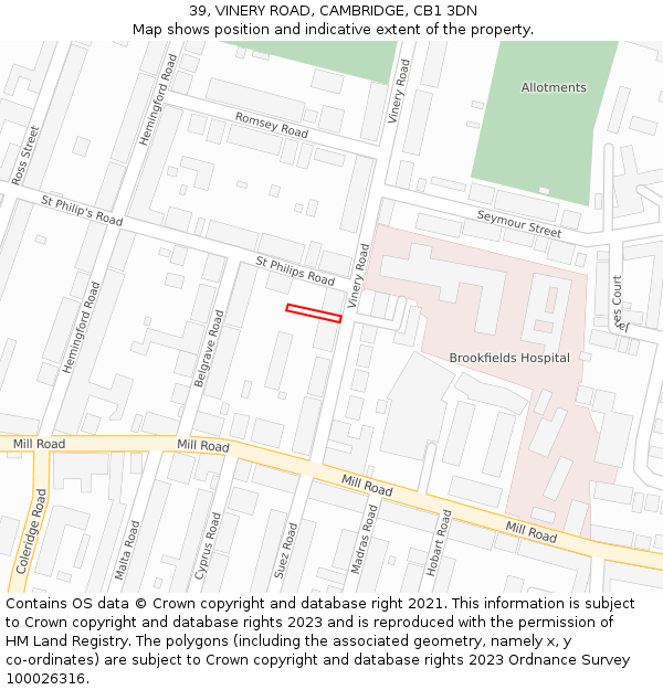 39, VINERY ROAD, CAMBRIDGE, CB1 3DN: Location map and indicative extent of plot