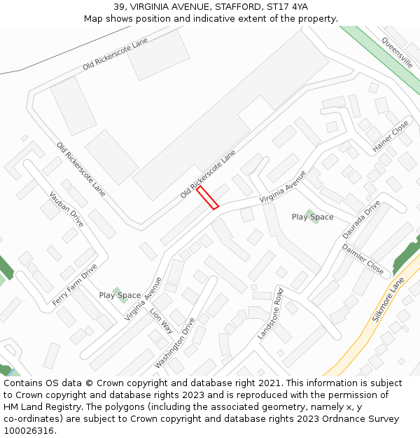 39, VIRGINIA AVENUE, STAFFORD, ST17 4YA: Location map and indicative extent of plot
