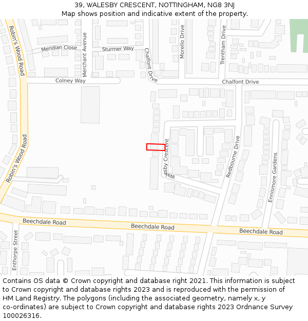 39, WALESBY CRESCENT, NOTTINGHAM, NG8 3NJ: Location map and indicative extent of plot