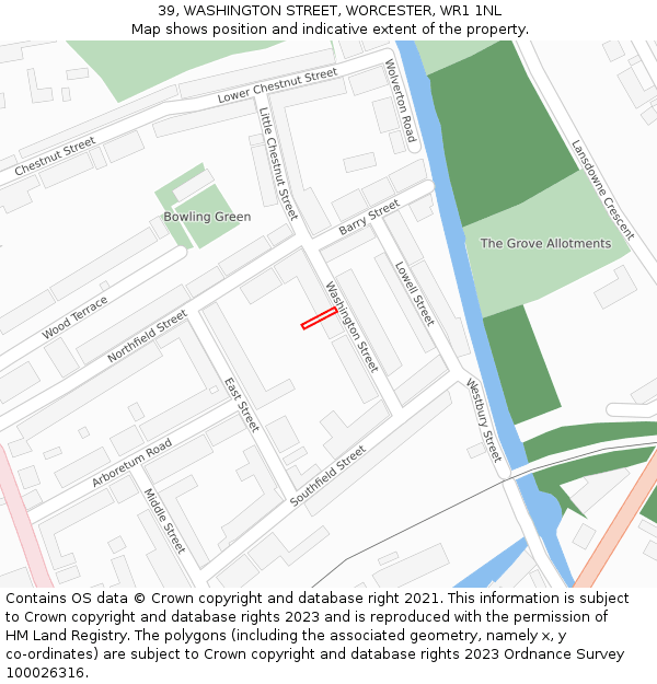 39, WASHINGTON STREET, WORCESTER, WR1 1NL: Location map and indicative extent of plot