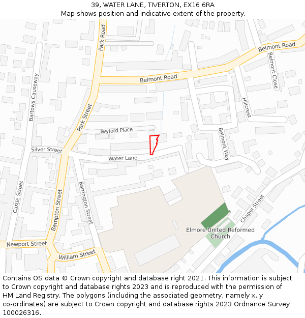 39, WATER LANE, TIVERTON, EX16 6RA: Location map and indicative extent of plot