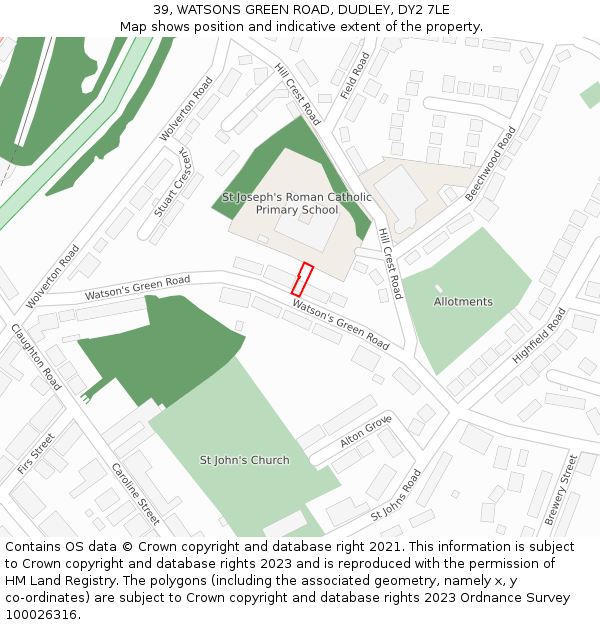 39, WATSONS GREEN ROAD, DUDLEY, DY2 7LE: Location map and indicative extent of plot