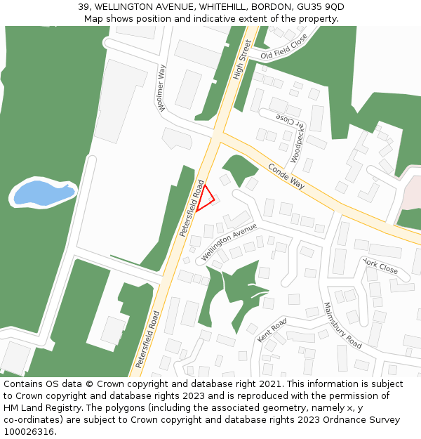 39, WELLINGTON AVENUE, WHITEHILL, BORDON, GU35 9QD: Location map and indicative extent of plot