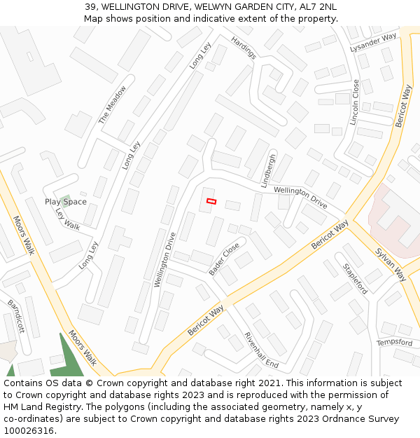 39, WELLINGTON DRIVE, WELWYN GARDEN CITY, AL7 2NL: Location map and indicative extent of plot