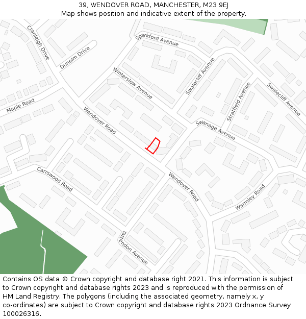39, WENDOVER ROAD, MANCHESTER, M23 9EJ: Location map and indicative extent of plot