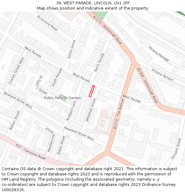 39, WEST PARADE, LINCOLN, LN1 1PF: Location map and indicative extent of plot