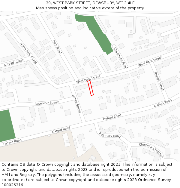 39, WEST PARK STREET, DEWSBURY, WF13 4LE: Location map and indicative extent of plot