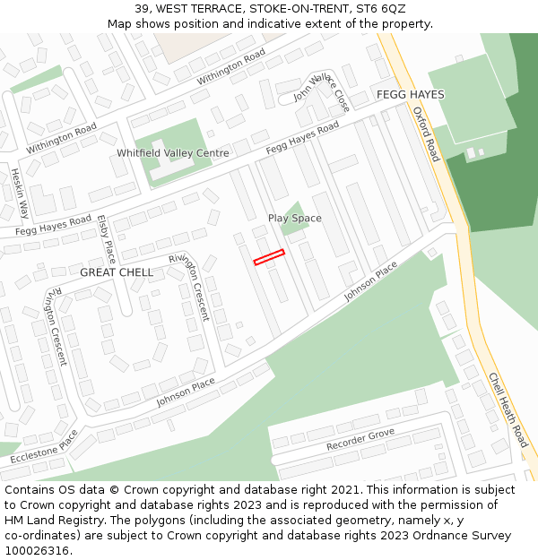 39, WEST TERRACE, STOKE-ON-TRENT, ST6 6QZ: Location map and indicative extent of plot