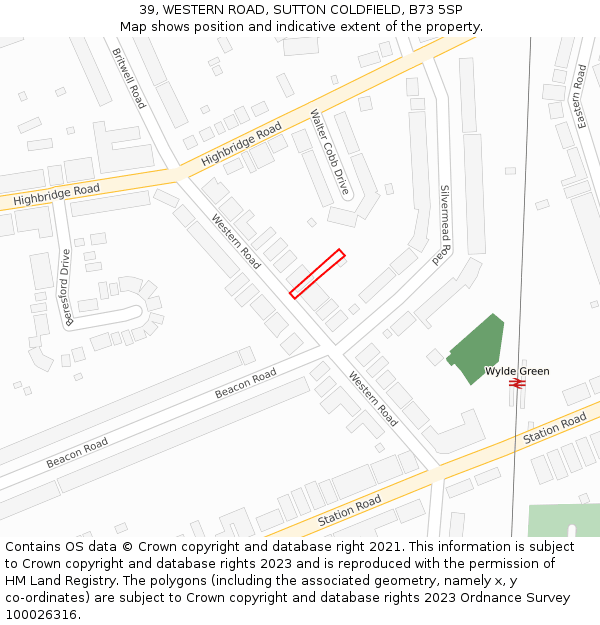 39, WESTERN ROAD, SUTTON COLDFIELD, B73 5SP: Location map and indicative extent of plot